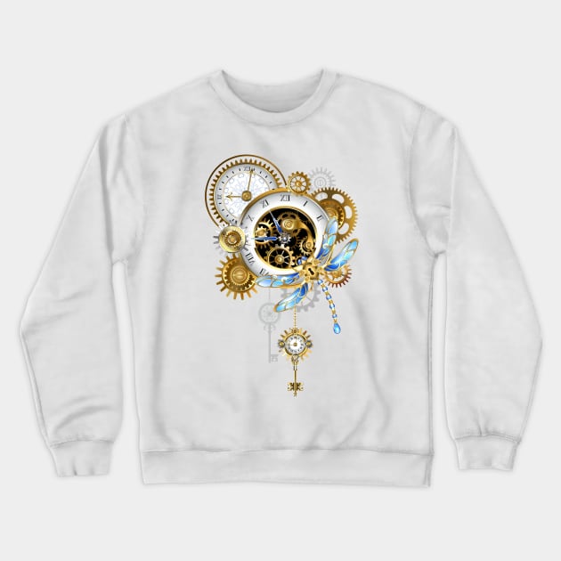 Steampunk Dragonfly with Clock Crewneck Sweatshirt by Blackmoon9